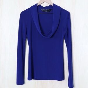 Norma Kamali blue stretch cow neck long sleeve top size large NWT